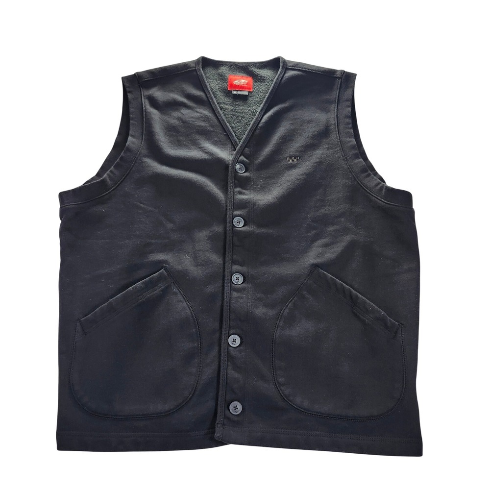Vans Button Front Vest Mens Medium‎ Black Excellent Fleece Lined Skateboarding